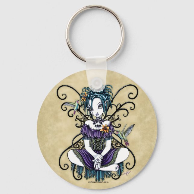 "Lillian" Gothic Hummingbird Fairy Art Keychain (Front)