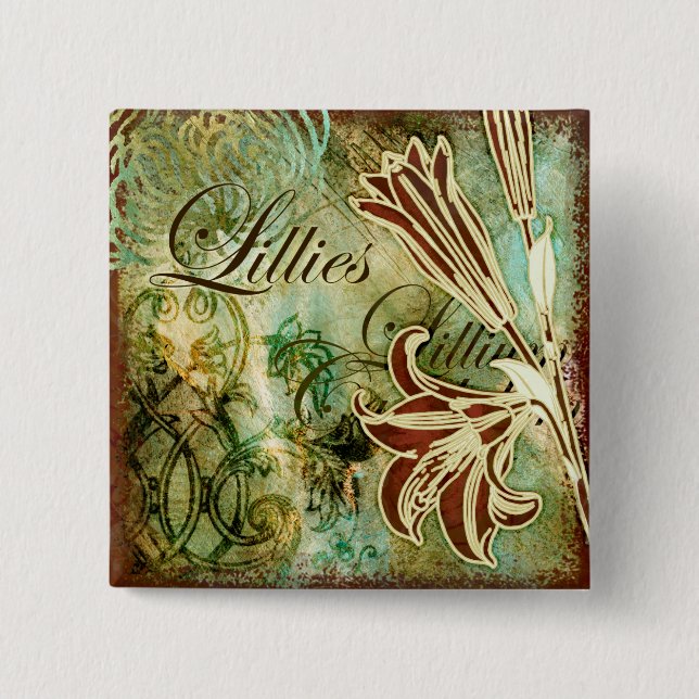 Lillies 2 Inch Square Button (Front)