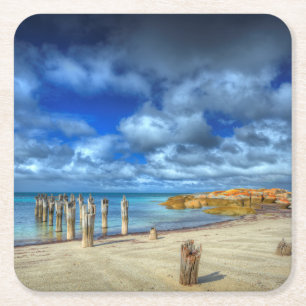 Lillies Beach Wybalena, Flinders Island Square Paper Coaster