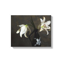 lillies in a vase wrapped canvas print