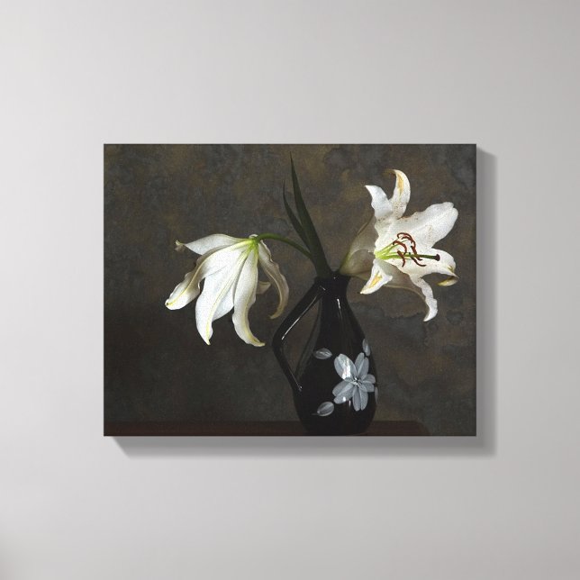 lillies in a vase wrapped canvas print (Front)