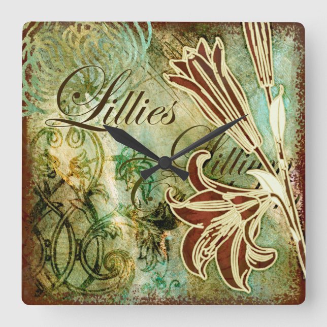Lillies Square Wall Clock (Front)