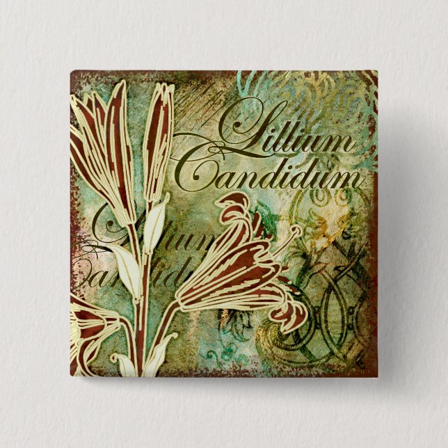 Lillium Candidum 2 Inch Square Button (Front)