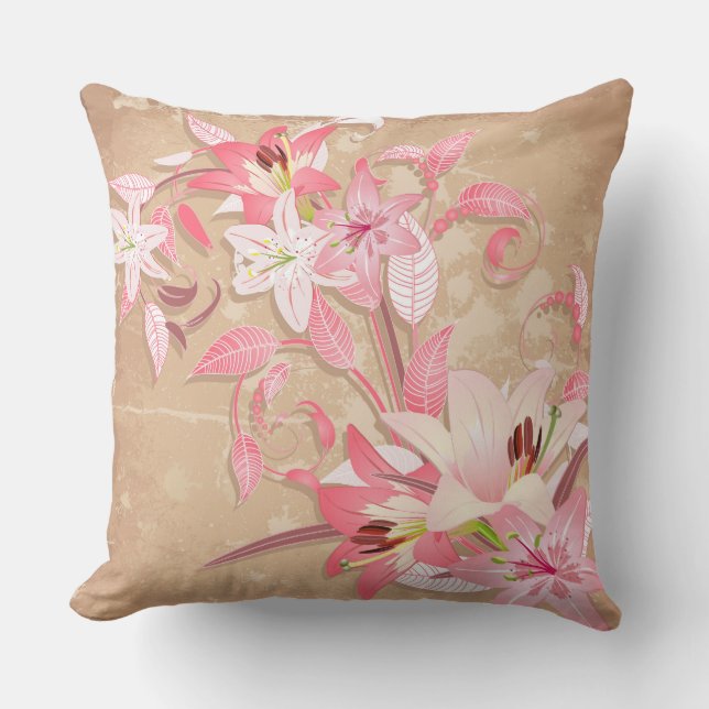 Lillium Floral Illustration Throw Pillow (Front)