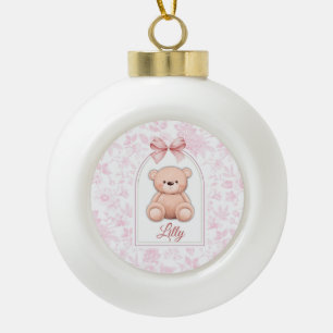 Lilly Custom Pink Teddy Bear Nursery Design Ceramic Ball Christmas Ornament