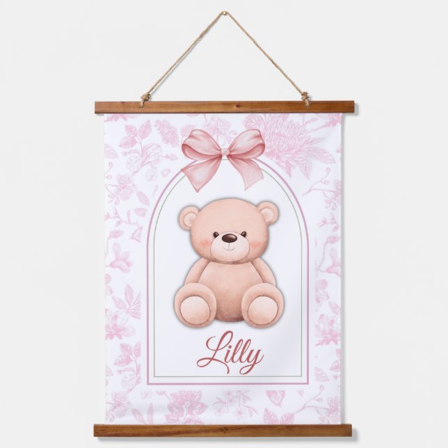 Lilly | Custom Pink Teddy Bear Nursery Design  Hanging Tapestry (Front)