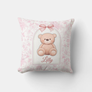 Lilly   Custom Pink Teddy Bear Nursery Design  Throw Pillow