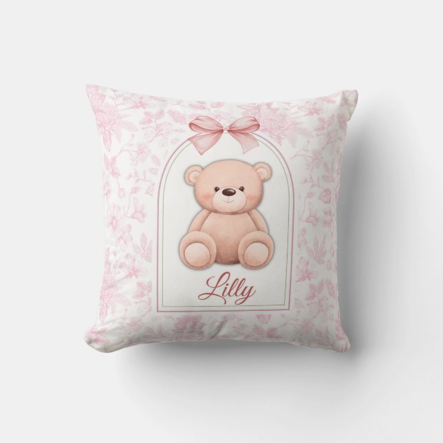 Lilly | Custom Pink Teddy Bear Nursery Design  Throw Pillow (Front)