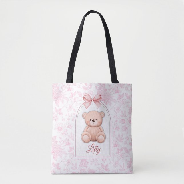 Lilly | Custom Pink Teddy Bear Nursery Design  Tote Bag (Front)
