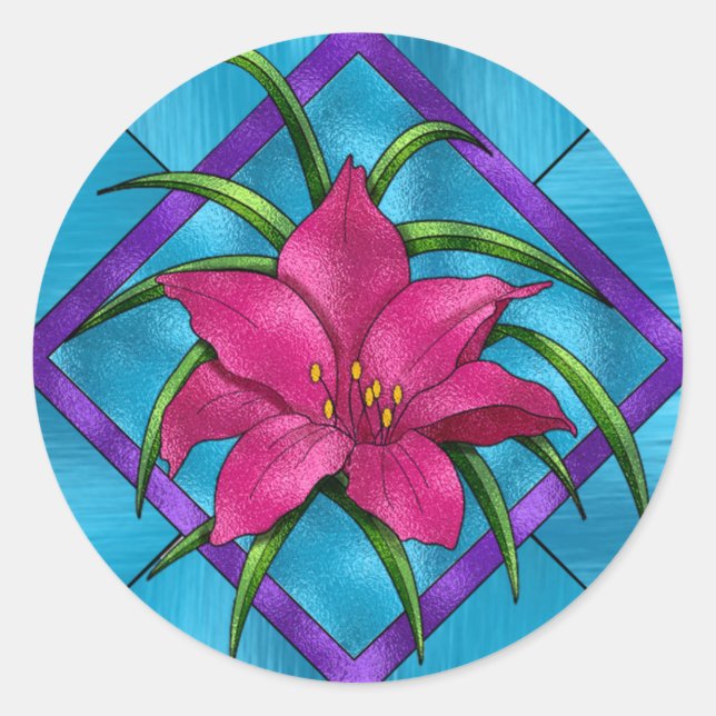 Lilly in Stained Glass Classic Round Sticker (Front)