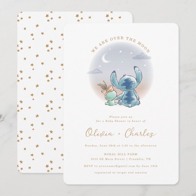 Lilo and Stitch | Over the Moon - Baby Shower Invitation (Front/Back)