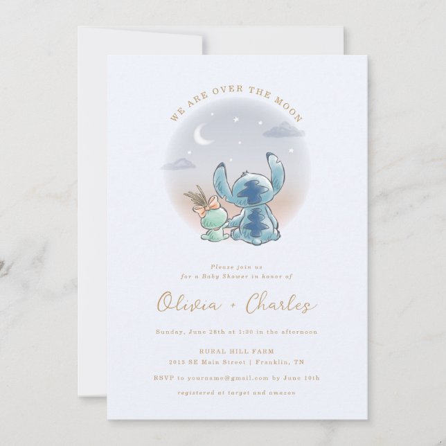 Lilo and Stitch | Over the Moon - Boy Baby Shower Invitation (Front)