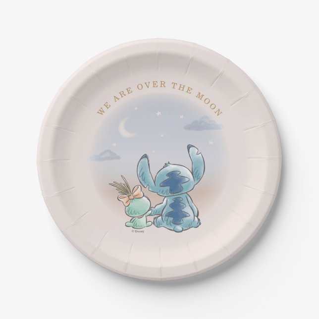 Lilo and Stitch | Over the Moon - Girl Baby Shower Paper Plate (Front)