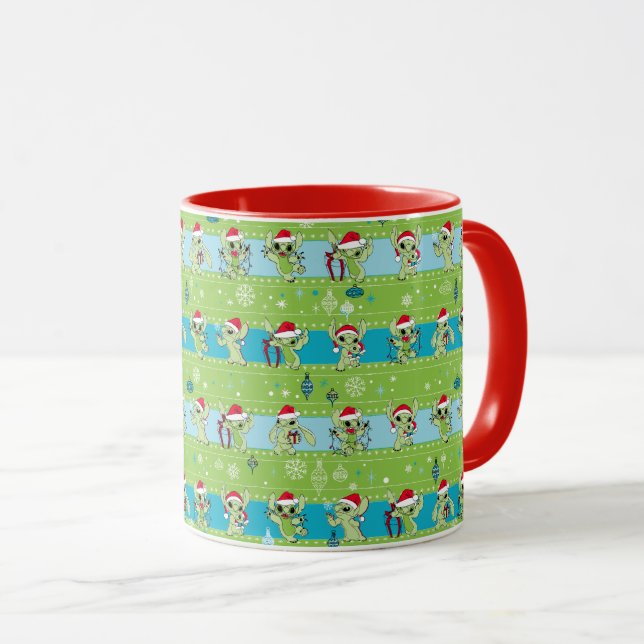 Lilo and Stitch | Stitch Green Holiday Pattern Mug (Front Right)