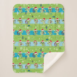 Lilo and Stitch   Stitch Green Holiday Pattern Sherpa Blanket