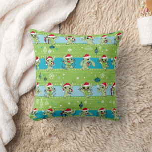 Lilo and Stitch   Stitch Green Holiday Pattern Throw Pillow