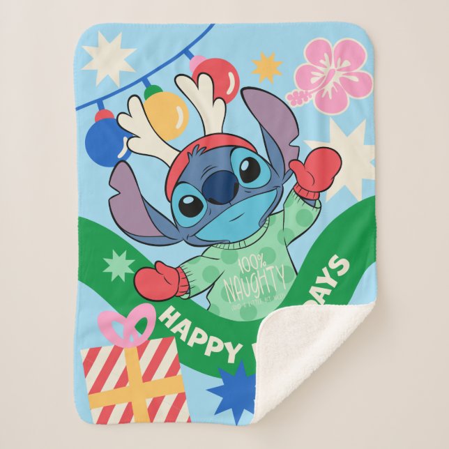 Lilo and Stitch | Stitch Happy Holidays Sherpa Blanket (Front)
