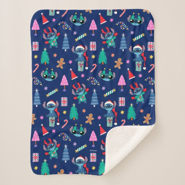 Lilo and Stitch | Stitch Holiday Pattern Sherpa Blanket (Front)