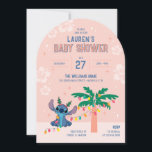 Lilo and Stitch Tropical Christmas Baby Shower Invitation<br><div class="desc">Celebrate a little one on the way with this adorable tropical Christmas baby shower invitation featuring Disney’s Stitch! This cute design shows Stitch wearing festive tree headbands while sitting next to a palm tree wrapped in colourful holiday lights. A soft pink background decorated with hibiscus flowers and sparkling stars brings...</div>