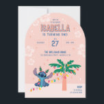 Lilo and Stitch Tropical Christmas Birthday Invitation<br><div class="desc">Invite everyone to a festive celebration with this adorable tropical Christmas birthday invitation featuring Disney’s Stitch! The playful design shows Stitch wearing cute holiday tree headbands and sitting next to a palm tree decorated with colourful string lights. A soft pink background with hibiscus flowers and stars creates a warm, island-inspired...</div>