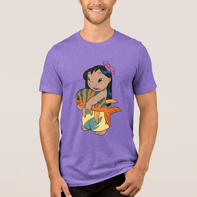 Lilo Holding Fish - Ohana Means Family Tri-Blend Shirt (Front)