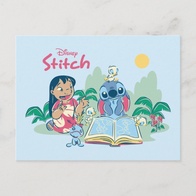 Lilo & Stitch | Reading the Ugly Duckling Postcard (Front)