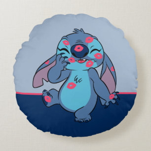 Lilo & Stitch Stitch Covered in Kisses Round Pillow