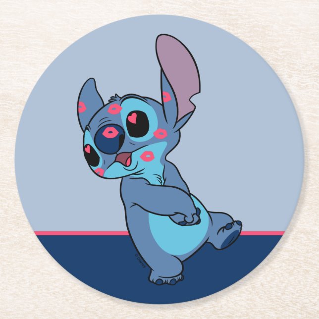 Lilo & Stitch | Stitch Valentine Kisses Round Paper Coaster (Front)