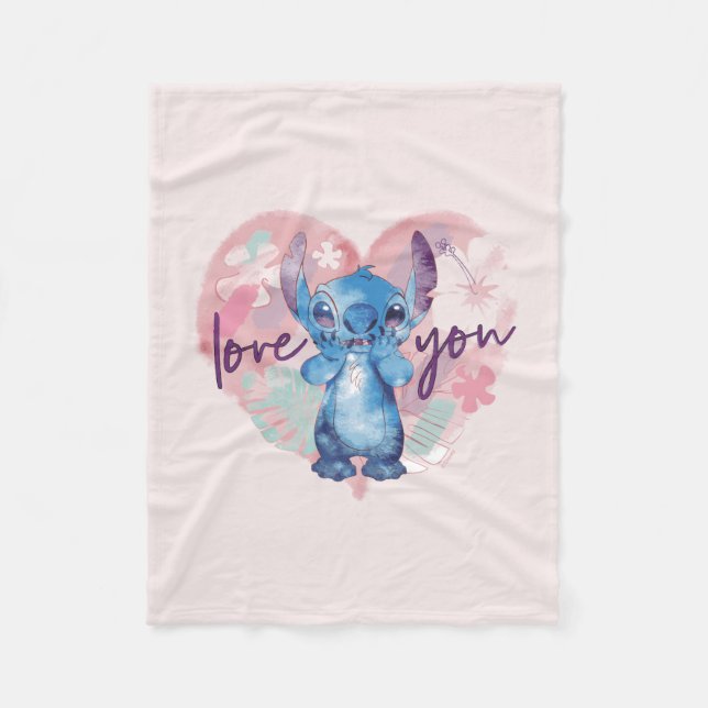 Lilo & Stitch | Stitch Watercolor Valentine Heart Fleece Blanket (Front)