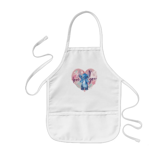 Lilo & Stitch | Stitch Watercolor Valentine Heart Kids Apron (Front)
