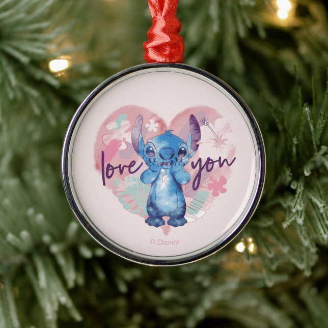 Lilo & Stitch | Stitch Watercolor Valentine Heart Metal Ornament (Tree)