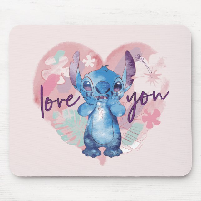 Lilo & Stitch | Stitch Watercolor Valentine Heart Mouse Pad (Front)