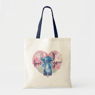 Lilo & Stitch   Stitch Watercolor Valentine Heart Tote Bag