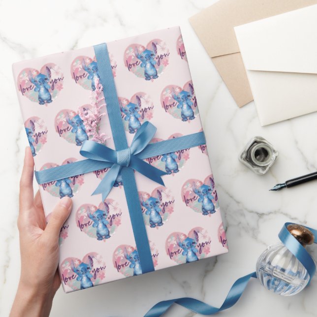Lilo & Stitch | Stitch Watercolor Valentine Heart Wrapping Paper (Gifting)