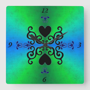 Lily and Heart on Rainbow Square Wall Clock