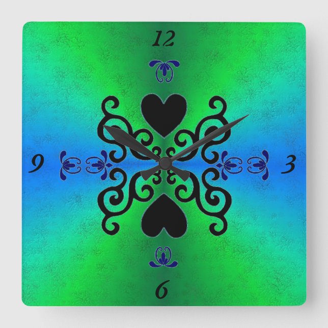 Lily and Heart on Rainbow Square Wall Clock (Front)