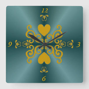 Lily and Heart on Rainbow Square Wall Clock