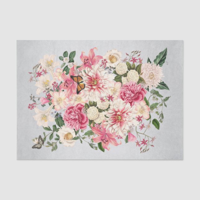 Lily and Peony Pink Garden Vertical Bouquet Silver Tissue Paper (Front)
