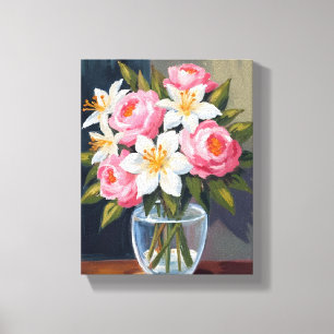 Lily and Rose Bouquet   Floral Watercolor Vase Canvas Print