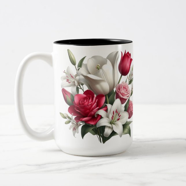 Lily and roses Two-Tone coffee Mug, 15 oz Mug (Left)