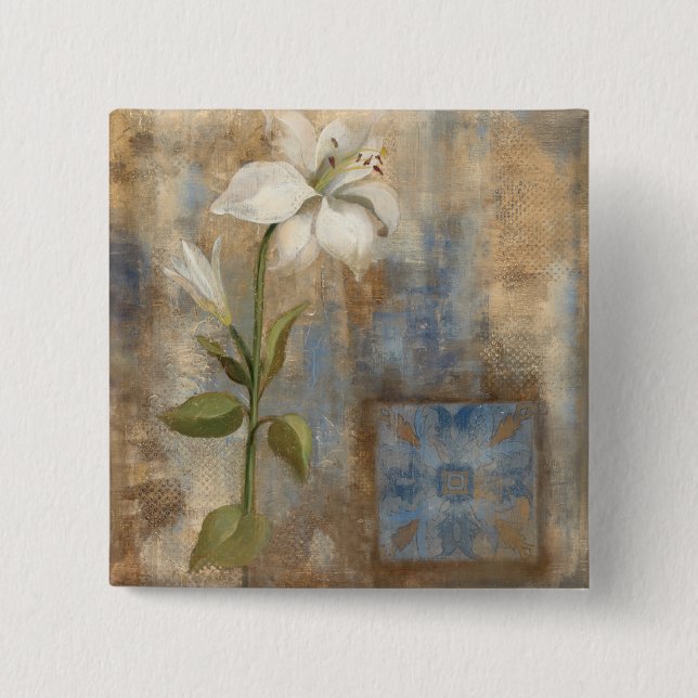 Lily and Tile 2 Inch Square Button (Front)