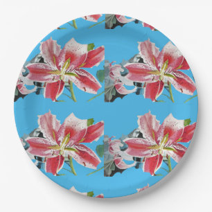 Lily blue lillies Floral flowers Party Paper Plate