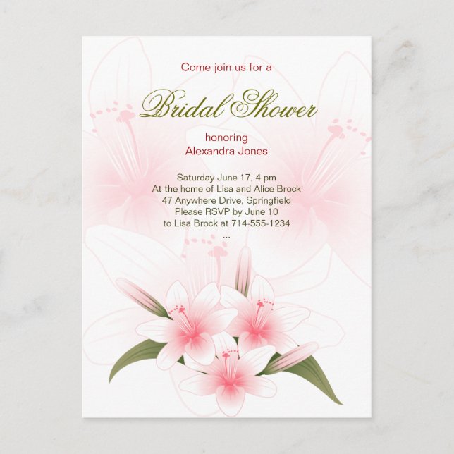 Lily Bridal Shower Party Invitation Postcard (Front)
