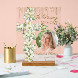 Lily Cross Celebration of Life Memorial Funeral Acrylic Sign