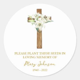 Lily Cross Memorial Funeral Seed Packet Classic Round Sticker