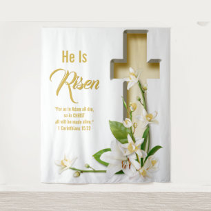 Lily Cross Scripture Easter Church Backdrop Tapestry