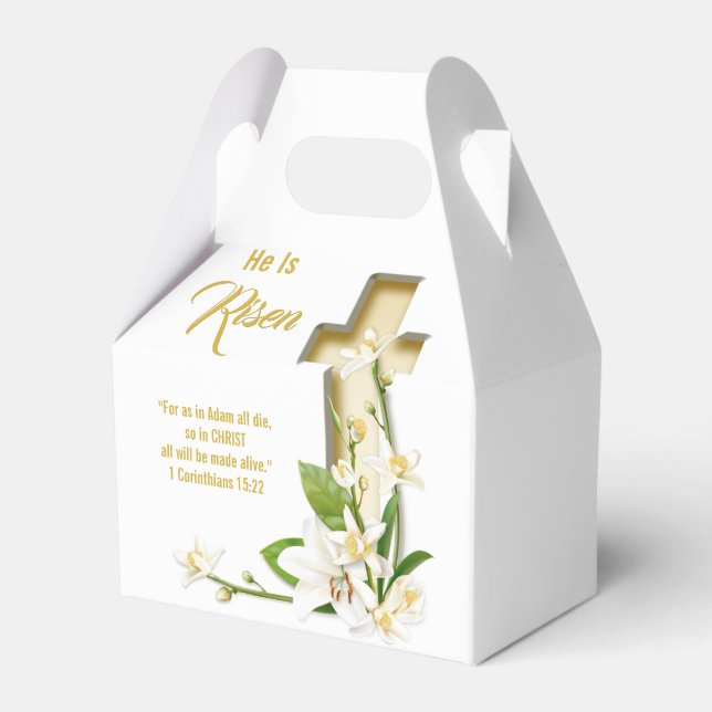 Lily Cross Scripture Easter He Is Risen Favor Box (Front Side)