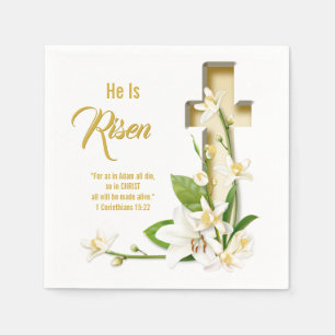 Lily Cross Scripture He Is Risen Napkin
