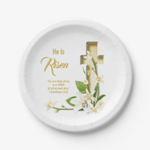 Lily Cross Scripture He Is Risen Paper Plate