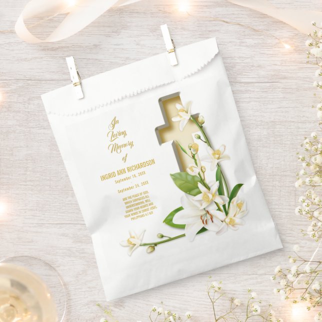 Lily Cross Scripture Memorial Favour Bag (Clipped)